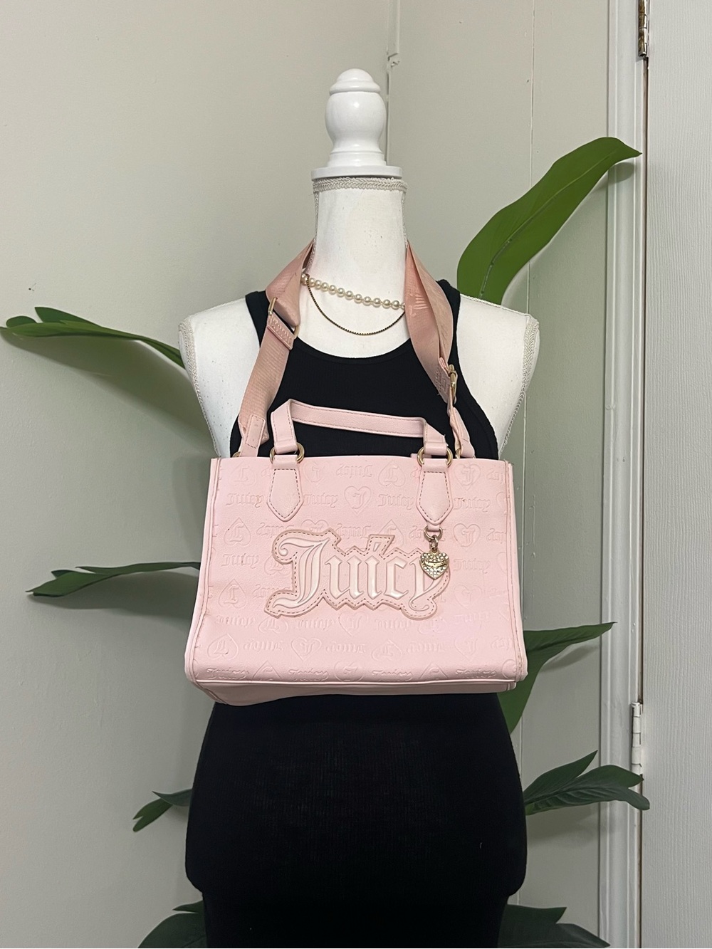 Juicy Couture Light Pink Embossed Satchel with Heart Charm